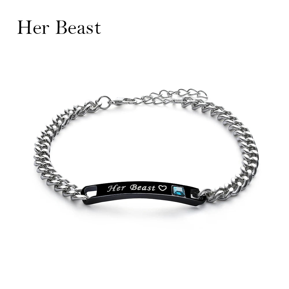 Elegant Crystal Crown Couple Bracelets - His Queen & Her King Stainless Steel Love Bangles